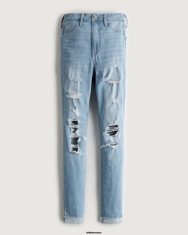 legging en jean délavé clair déchiré à taille ultra haute femmes lavage léger déchiqueté Hollister bas RRRJX714