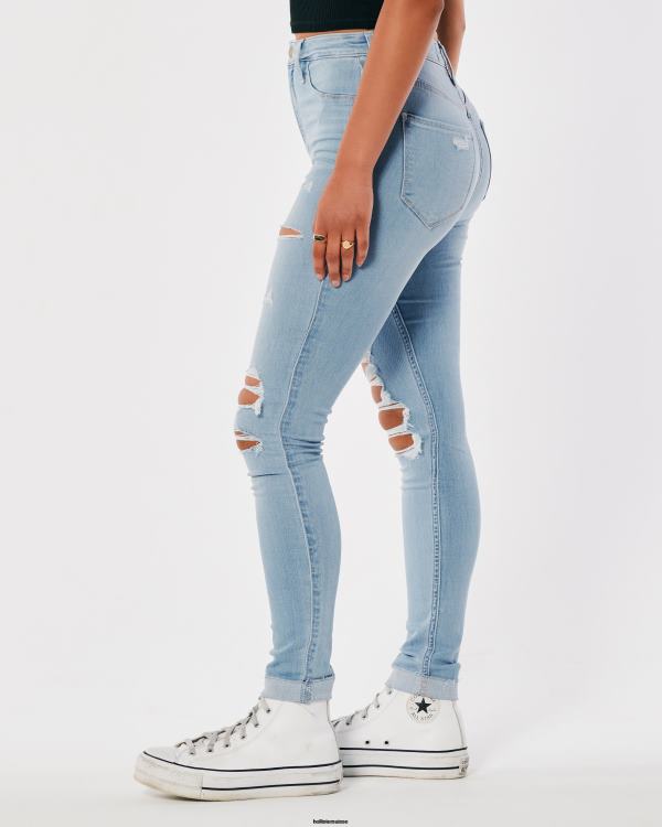 legging en jean délavé clair déchiré à taille ultra haute femmes lavage léger déchiqueté Hollister bas RRRJX714