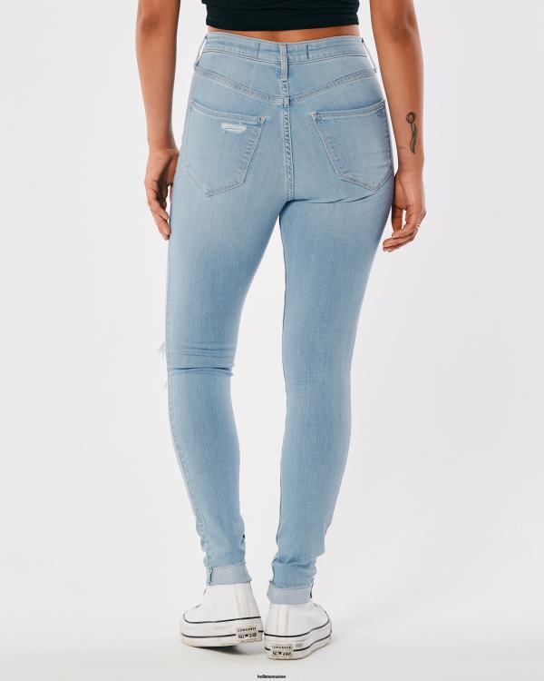 legging en jean délavé clair déchiré à taille ultra haute femmes lavage léger déchiqueté Hollister bas RRRJX714