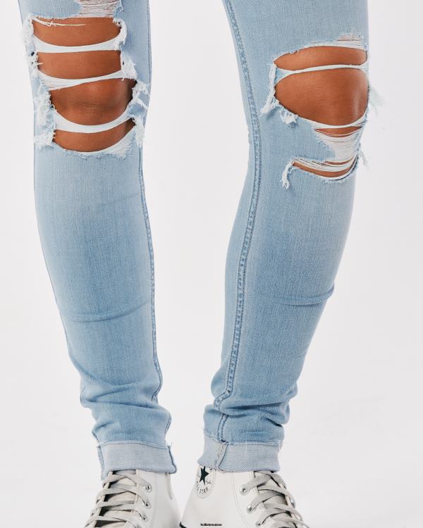 legging en jean délavé clair déchiré à taille ultra haute femmes lavage léger déchiqueté Hollister bas RRRJX714