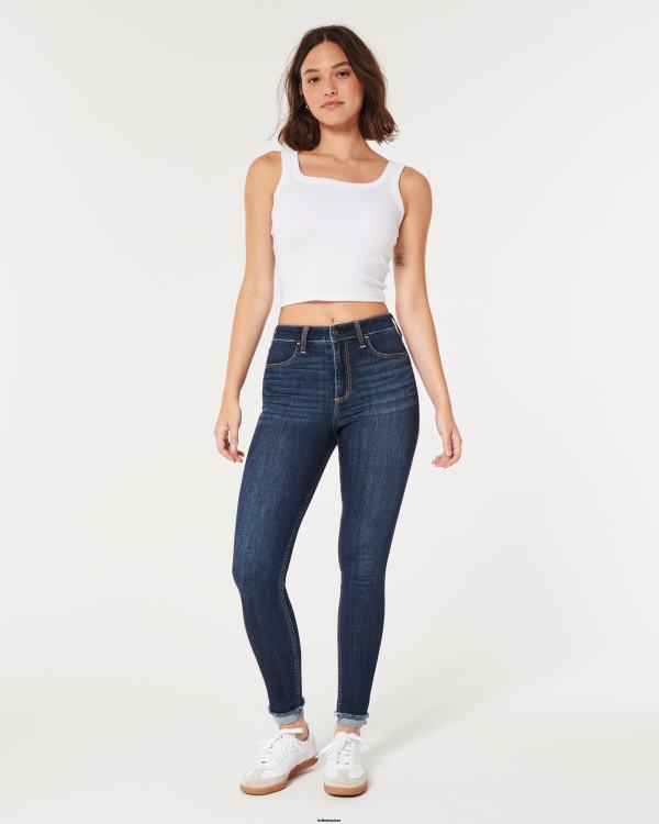 legging en jean délavé foncé à taille haute femmes lavage moyen Hollister bas RRRJX603