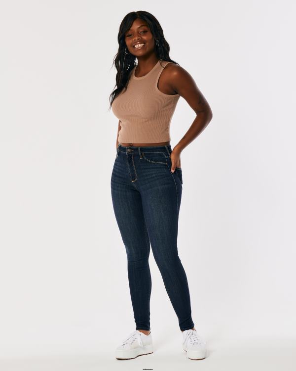 legging en jean délavé foncé à taille haute femmes sombre Hollister bas RRRJX555