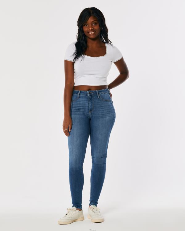 legging en jean délavé moyen à taille haute femmes lavage moyen Hollister bas RRRJX492