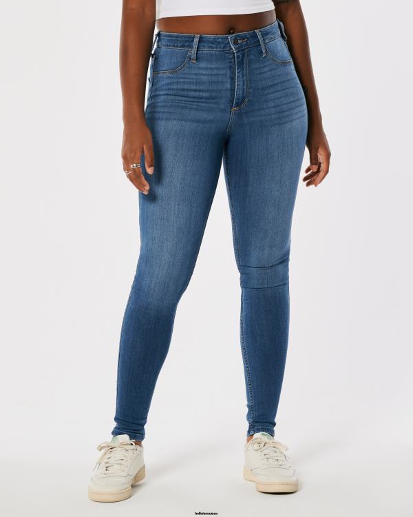 legging en jean délavé moyen à taille haute femmes lavage moyen Hollister bas RRRJX492