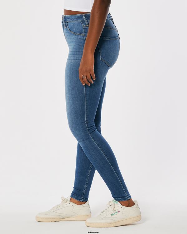 legging en jean délavé moyen à taille haute femmes lavage moyen Hollister bas RRRJX492