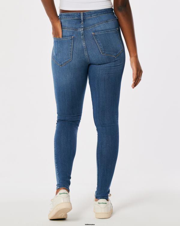 legging en jean délavé moyen à taille haute femmes lavage moyen Hollister bas RRRJX492
