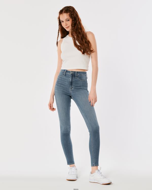 legging en jean délavé moyen à taille ultra haute femmes lavage moyen Hollister bas RRRJX723