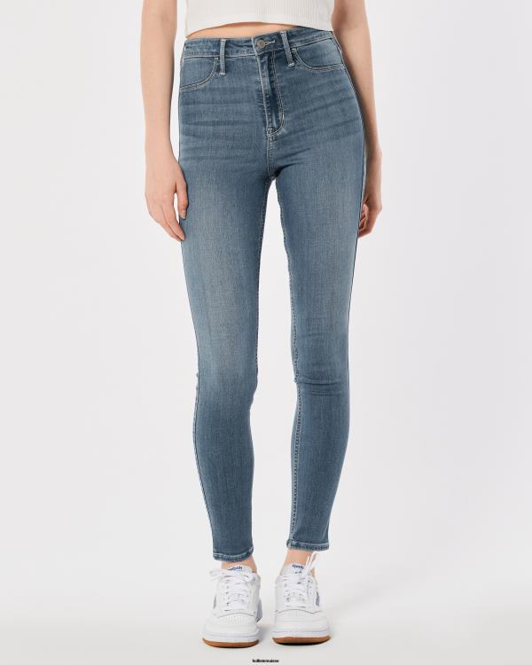 legging en jean délavé moyen à taille ultra haute femmes lavage moyen Hollister bas RRRJX723