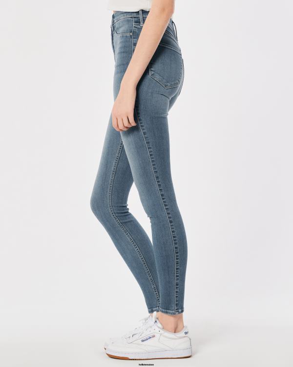 legging en jean délavé moyen à taille ultra haute femmes lavage moyen Hollister bas RRRJX723