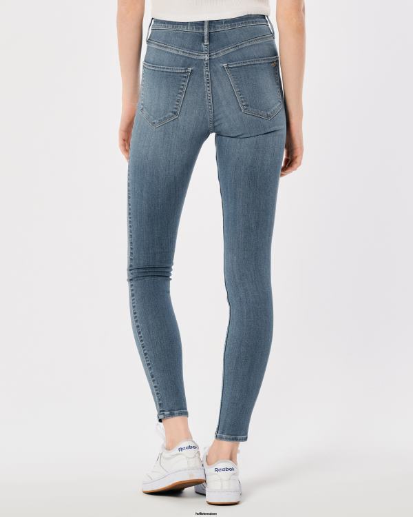 legging en jean délavé moyen à taille ultra haute femmes lavage moyen Hollister bas RRRJX723