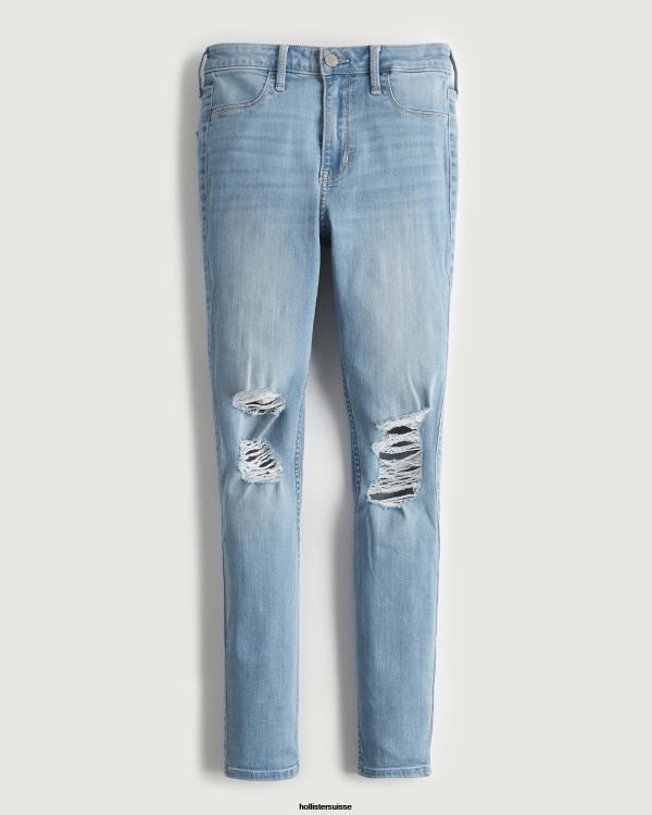 legging taille haute en jean délavé clair déchiré femmes genou léger détruit Hollister bas RRRJX616