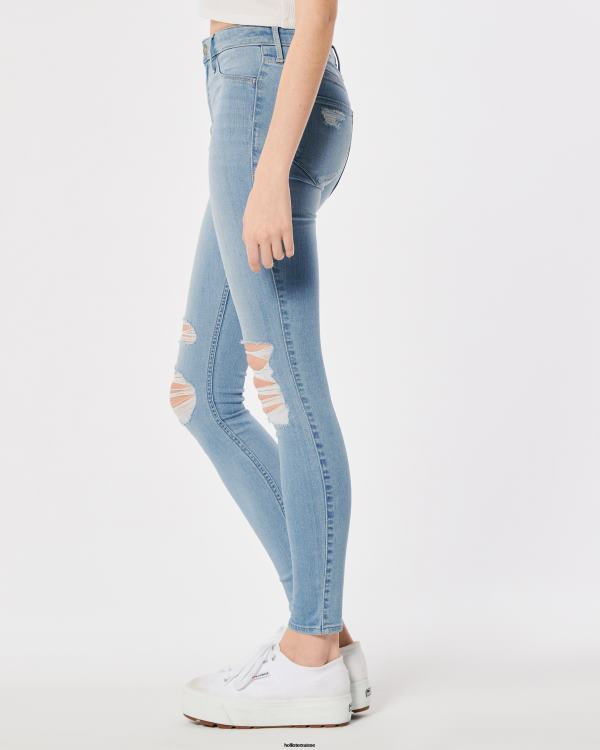 legging taille haute en jean délavé clair déchiré femmes genou léger détruit Hollister bas RRRJX616