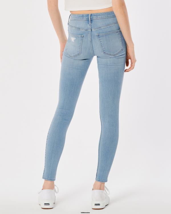 legging taille haute en jean délavé clair déchiré femmes genou léger détruit Hollister bas RRRJX616