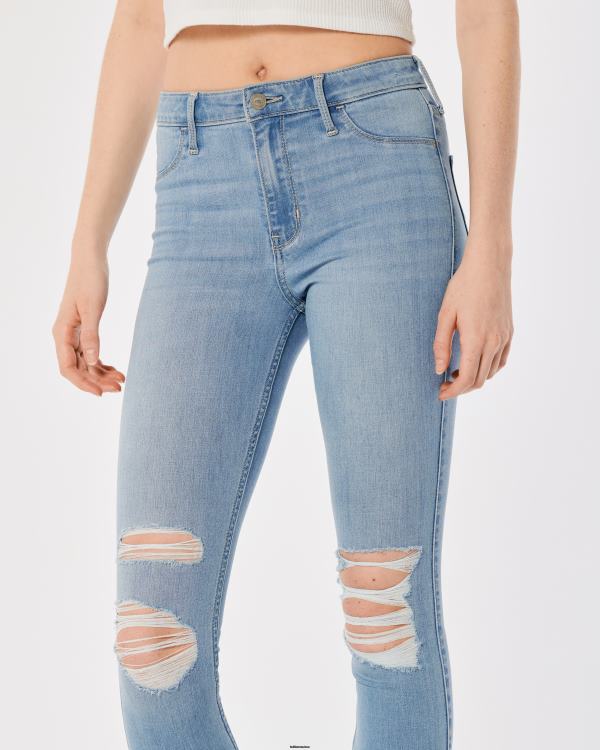 legging taille haute en jean délavé clair déchiré femmes genou léger détruit Hollister bas RRRJX616