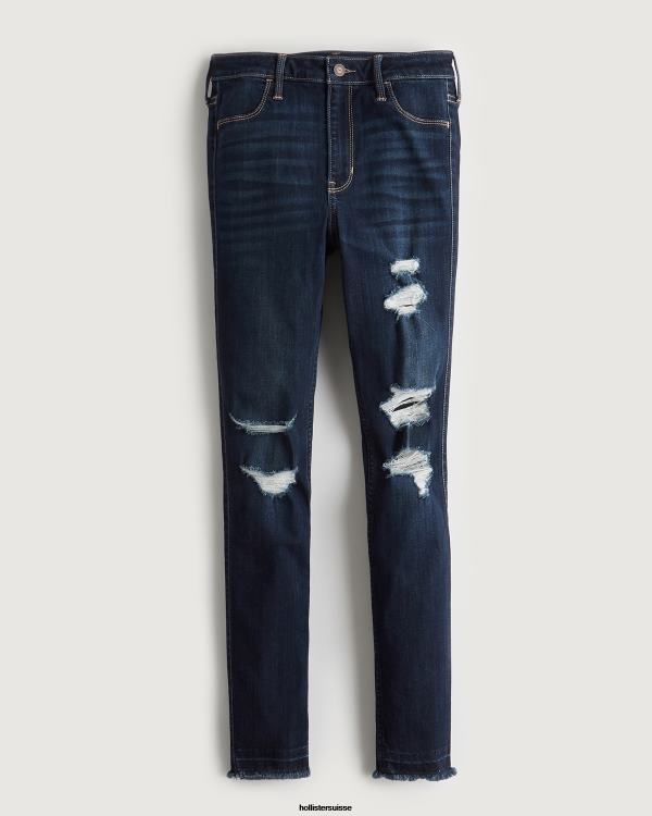 legging taille haute en jean délavé foncé déchiré femmes genou noir détruit Hollister bas RRRJX742