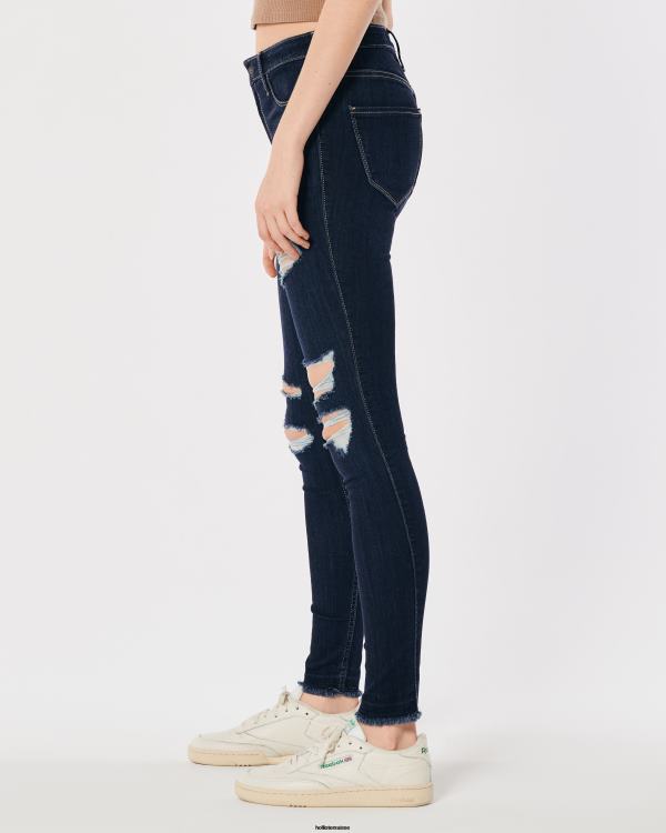 legging taille haute en jean délavé foncé déchiré femmes genou noir détruit Hollister bas RRRJX742