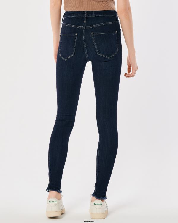 legging taille haute en jean délavé foncé déchiré femmes genou noir détruit Hollister bas RRRJX742