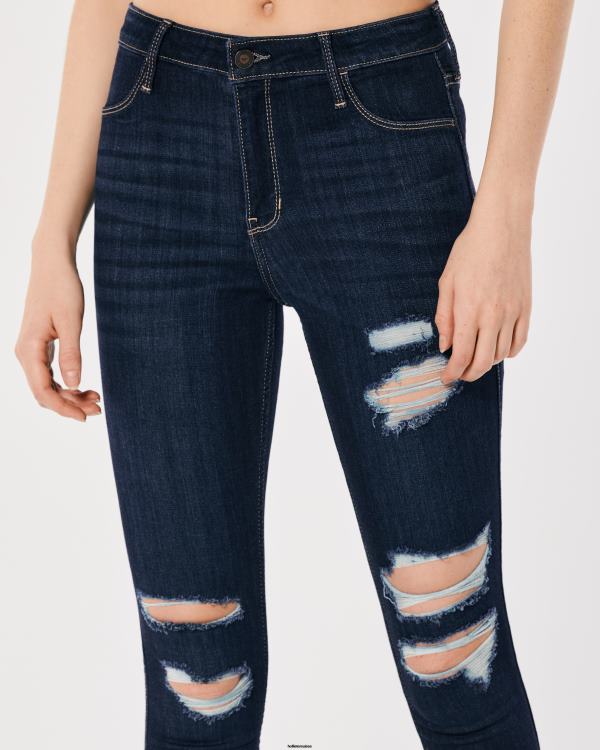 legging taille haute en jean délavé foncé déchiré femmes genou noir détruit Hollister bas RRRJX742