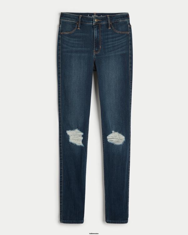legging taille haute en jean délavé foncé déchiré femmes lavage déchiré foncé Hollister bas RRRJX568