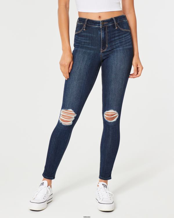 legging taille haute en jean délavé foncé déchiré femmes lavage déchiré foncé Hollister bas RRRJX568