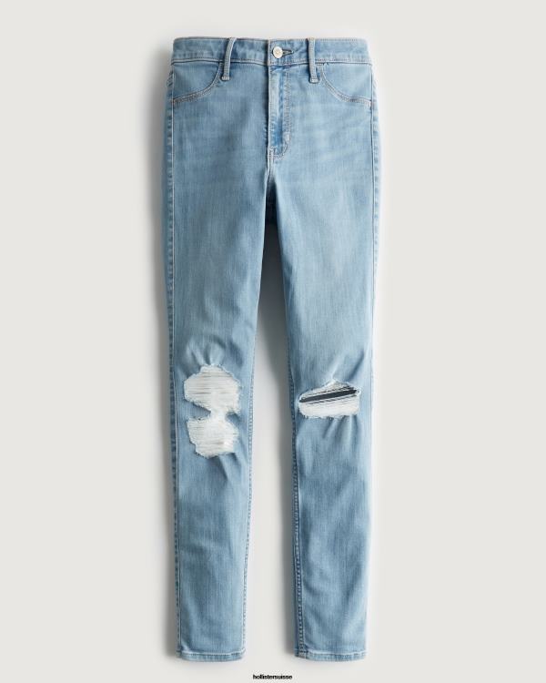 legging taille haute en jean délavé moyen déchiré femmes léger lavage déchiré Hollister bas RRRJX660