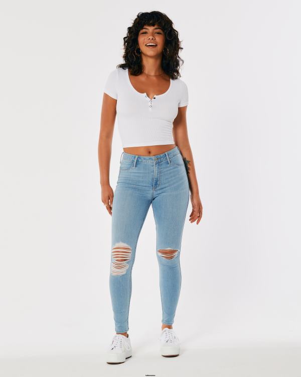 legging taille haute en jean délavé moyen déchiré femmes léger lavage déchiré Hollister bas RRRJX660