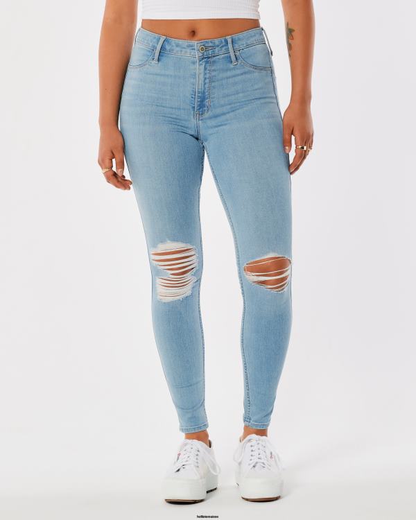 legging taille haute en jean délavé moyen déchiré femmes léger lavage déchiré Hollister bas RRRJX660