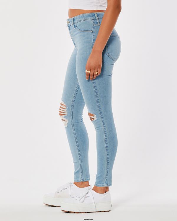 legging taille haute en jean délavé moyen déchiré femmes léger lavage déchiré Hollister bas RRRJX660