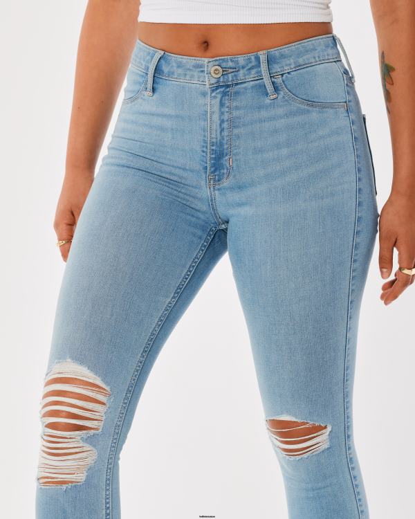 legging taille haute en jean délavé moyen déchiré femmes léger lavage déchiré Hollister bas RRRJX660