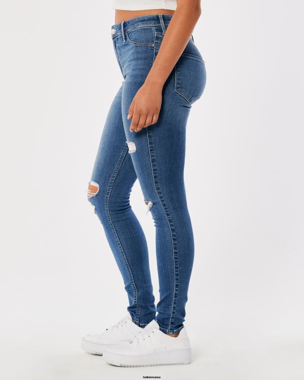 legging taille haute en jean délavé moyen déchiré femmes lavage déchiré moyen Hollister bas RRRJX767