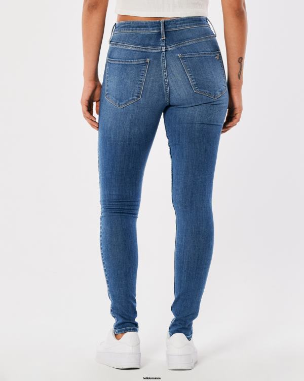legging taille haute en jean délavé moyen déchiré femmes lavage déchiré moyen Hollister bas RRRJX767