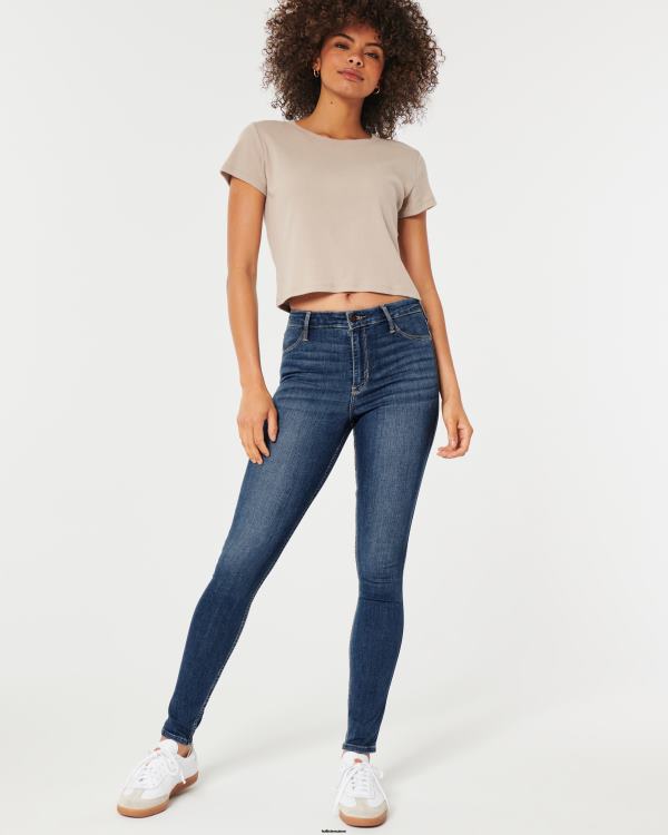 legging taille haute en jean délavé moyen femmes moyen délavé Hollister bas RRRJX537