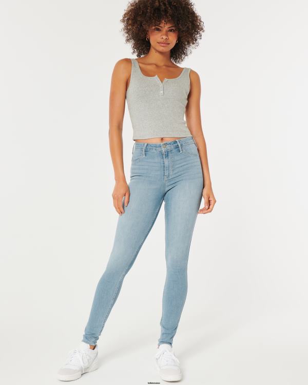 legging taille haute en jean légèrement délavé femmes ourlet propre légèrement délavé Hollister bas RRRJX586