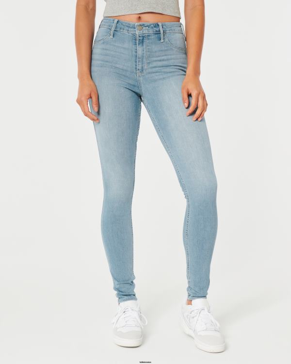 legging taille haute en jean légèrement délavé femmes ourlet propre légèrement délavé Hollister bas RRRJX586