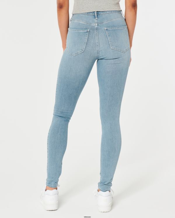 legging taille haute en jean légèrement délavé femmes ourlet propre légèrement délavé Hollister bas RRRJX586