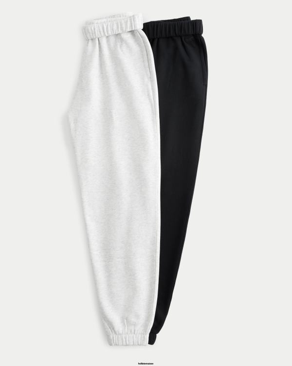 Feel Good Lot de 2 pantalons de jogging en molleton à taille réglable femmes gris chiné clair-noir Hollister bas RRRJX777