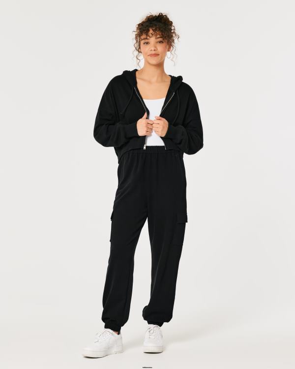 feel good pantalon de jogging cargo en molleton à taille ajustable femmes noir Hollister bas RRRJX688