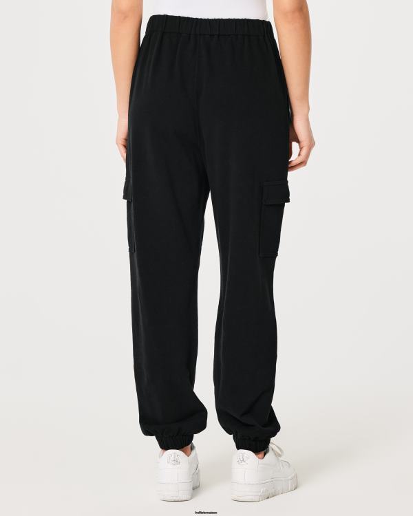 feel good pantalon de jogging cargo en molleton à taille ajustable femmes noir Hollister bas RRRJX688