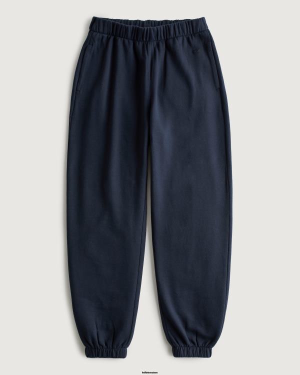 feel good - pantalon de jogging papa en polaire à taille réglable femmes bleu marine Hollister bas RRRJX507