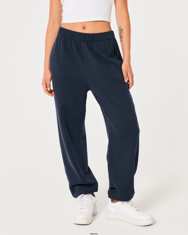 feel good - pantalon de jogging papa en polaire à taille réglable femmes bleu marine Hollister bas RRRJX507