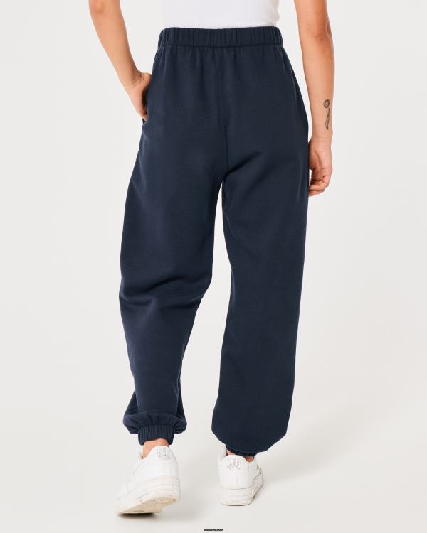 feel good - pantalon de jogging papa en polaire à taille réglable femmes bleu marine Hollister bas RRRJX507