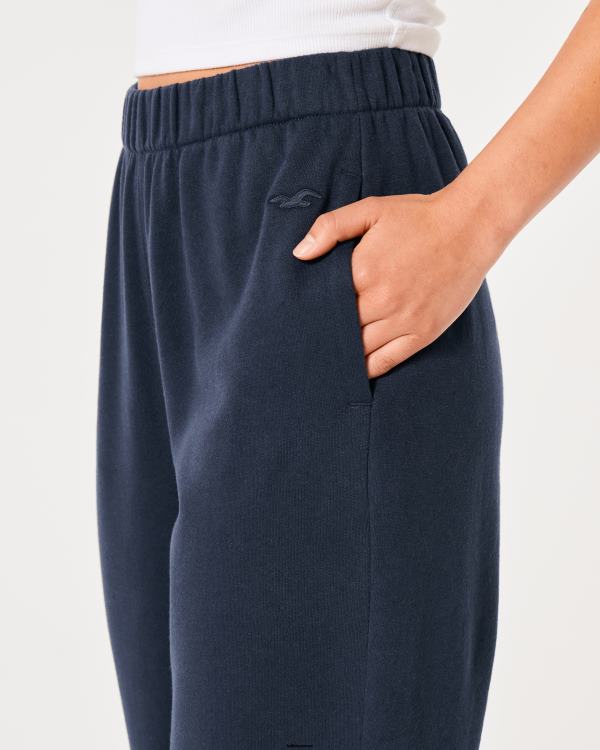 feel good - pantalon de jogging papa en polaire à taille réglable femmes bleu marine Hollister bas RRRJX507