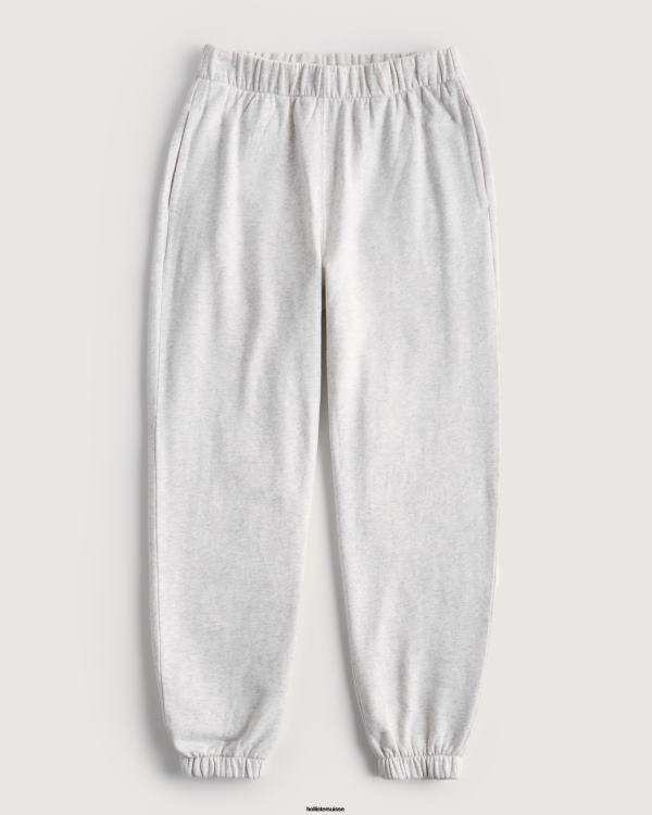 feel good - pantalon de jogging papa en polaire à taille réglable femmes gris clair Hollister bas RRRJX497