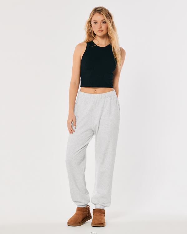feel good - pantalon de jogging papa en polaire à taille réglable femmes gris clair Hollister bas RRRJX497