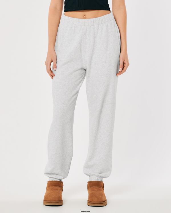 feel good - pantalon de jogging papa en polaire à taille réglable femmes gris clair Hollister bas RRRJX497