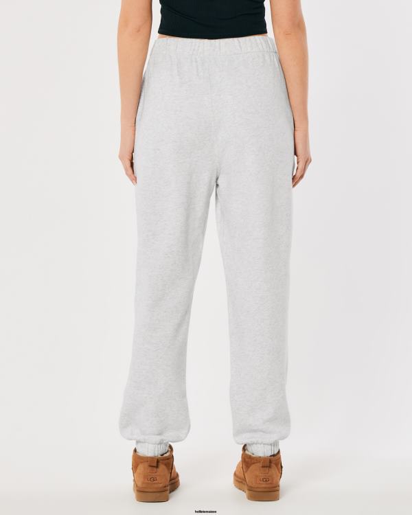 feel good - pantalon de jogging papa en polaire à taille réglable femmes gris clair Hollister bas RRRJX497