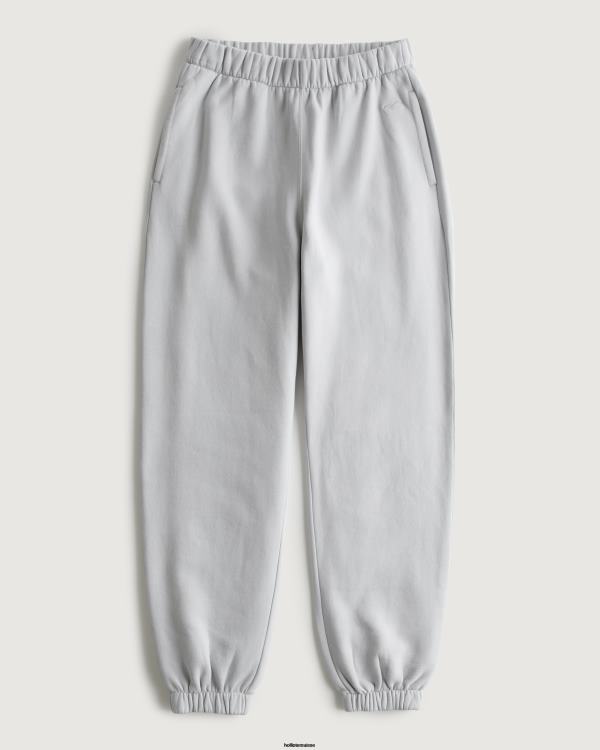 feel good - pantalon de jogging papa en polaire à taille réglable femmes gris clair Hollister bas RRRJX596