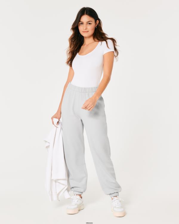 feel good - pantalon de jogging papa en polaire à taille réglable femmes gris clair Hollister bas RRRJX596
