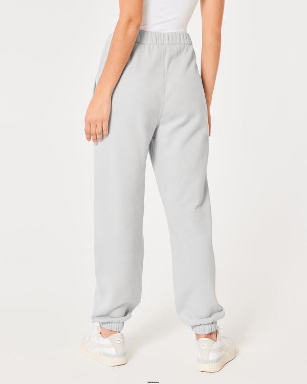 feel good - pantalon de jogging papa en polaire à taille réglable femmes gris clair Hollister bas RRRJX596