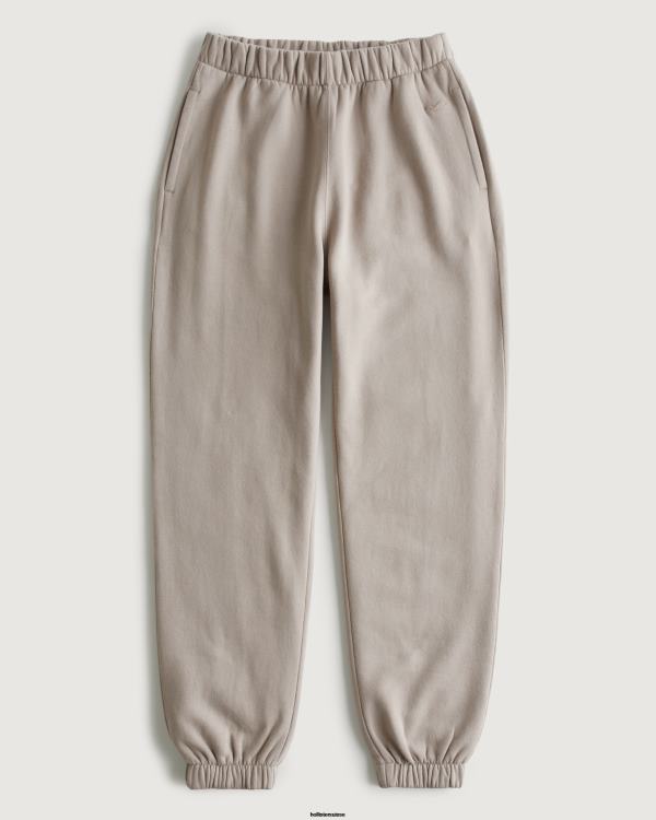 feel good - pantalon de jogging papa en polaire à taille réglable femmes taupe Hollister bas RRRJX563